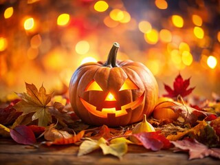 Autumn Jack-o'-Lantern Tilt-Shift, Halloween Background, Festive Photo