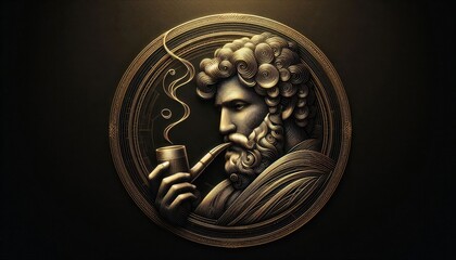 Design of a man smoking a pipe with a black background