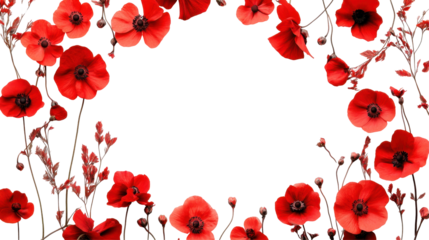 A circular frame made of vibrant red poppy flowers, ideal for decorative purposes.