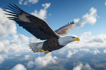 Obraz premium Realistic Image - Majestic Bald Eagle Soaring Above the Clouds
