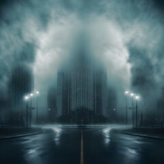 City in the Mist: A Haunting Urban Landscape, 
Foggy Cityscape: A Dark and Mysterious Scene, 
Urban Fog: A Moody Atmospheric Photograph