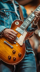 Obraz premium Photo Guitarist Playing Electric Guitar on Stage