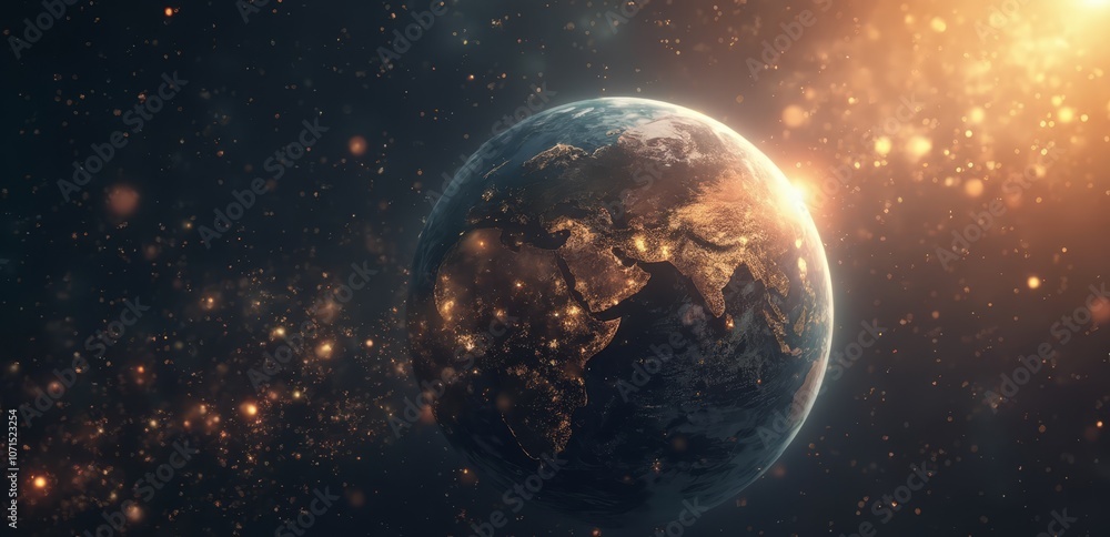 Wall mural a 3d rendering of the earth in space with stars and nebula