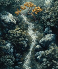 Obraz premium Mountain Forest Path Valley Wilderness Road Tabletop RPG Level Map, Fantasy Roleplaying Exterior Dungeon Battlemap, Adventure Games Encounters, Gaming Art Design, TTRPG Buildings Architecture Concept