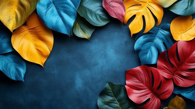 Vibrant Tropical Leaves on Dark Background