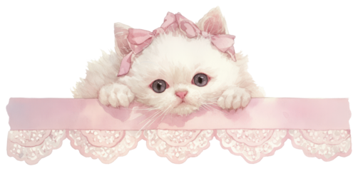 PNG Kitten with pink and white lace illustration colors cute.