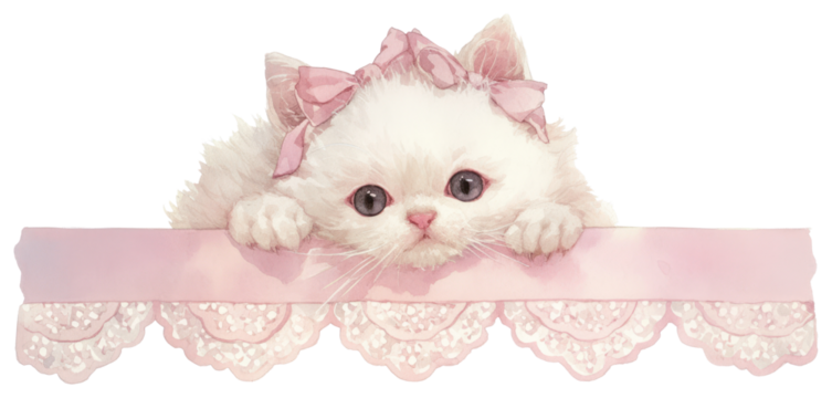 PNG Kitten with pink and white lace illustration colors cute.
