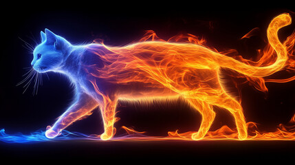 Fototapeta premium A neon fire cat
