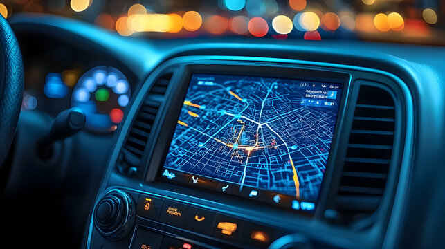 Car Navigation System Display with City Map - Realistic Image