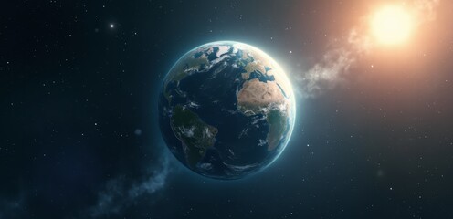 Obraz premium A view of the earth from space with the sun in the background