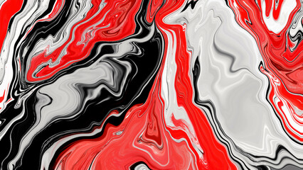 Abstract swirl pattern in red, black, white and gray.