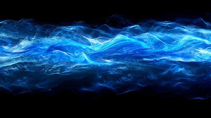Abstract blue energy waves on a black background.