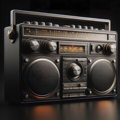 Fototapeta premium a dark metallic style 60s retro boombox, vintage realistic, hyper realistic, isolated on white background