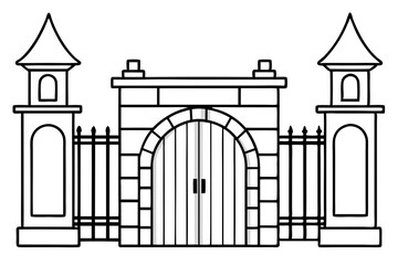Fototapeta premium School gate line art vector illustration 