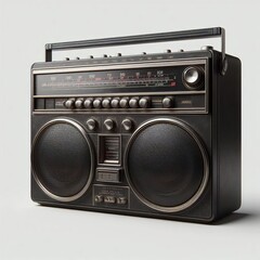 Obraz premium a dark metallic style 60s retro boombox, vintage realistic, hyper realistic, isolated on white background