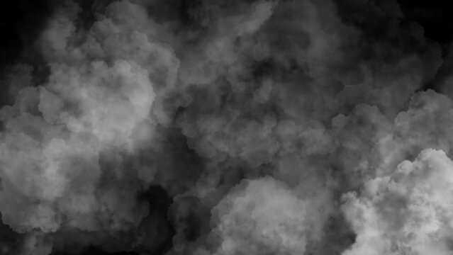 White smoke and fog on black background.