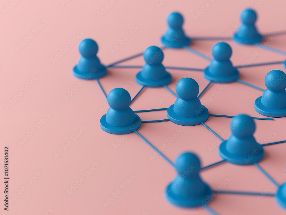 Poster a visual representation of connected blue figures symbolizing networking, collaboration, and social 