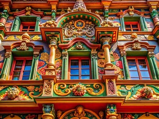 Obraz premium Stockalperpalast Brig's intricate details unveiled through macro photography, revealing Swiss history.