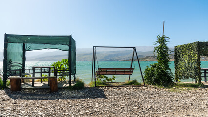 a recreation area for travelers and tourists on the shore of the Chirkeysky reservoir