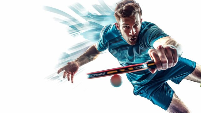 Professional Table Tennis athlete isolated in motion on white