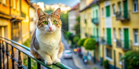 Tiny cat silhouetted against city lights, a miniature world.