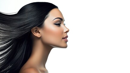 Obraz premium Elegant Woman with Flowing Hair in Profile View