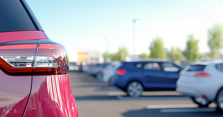 Obraz premium A crowded parking lot at a major retail store on Black Friday, a lot of cars in the parking lot in the shopping mall, Shopping event background