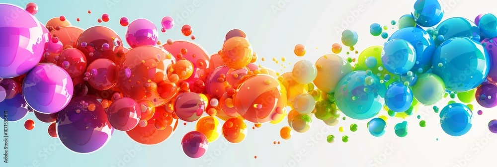 Poster rainbow of colored balls waving from left to right, multiple size of balls, abstract vector backgrou