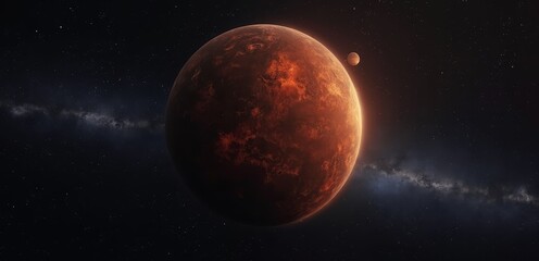 Fototapeta premium An artist's impression of a red planet with a moon in the background