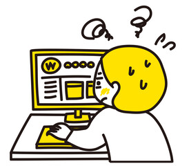 パソコンの設定がわからなくて困っている人のイラスト