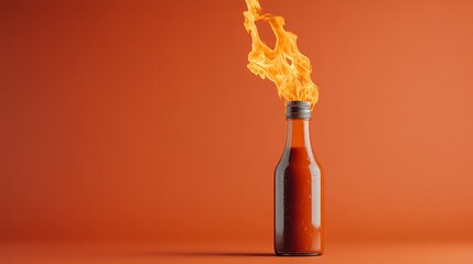 Bottle of chili sauce on dark red background