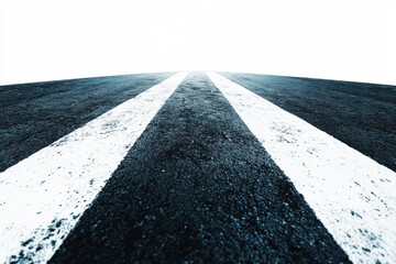 Road surface leading to a bright horizon on a white isolated background.