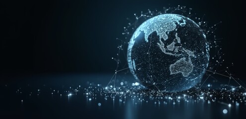 Fototapeta premium A blue globe with a network of dots around it