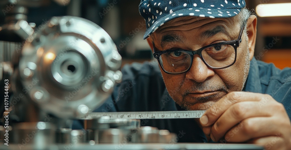 Aufkleber focused engineer using calipers for precision measurement