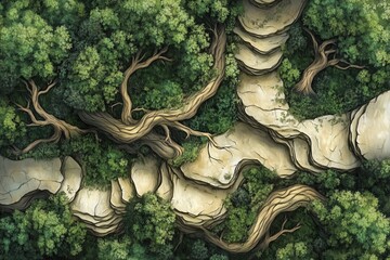 Naklejka premium Mountain Forest Path Valley Wilderness Road Tabletop RPG Level Map, Fantasy Roleplaying Exterior Dungeon Battlemap, Adventure Games Encounters, Gaming Art Design, TTRPG Buildings Architecture Concept