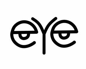 Eye text design with the letter E in the shape of the eyes and the letter Y in the shape of the nose eyebrows
