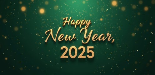a green background with gold text that says happy new year 2025