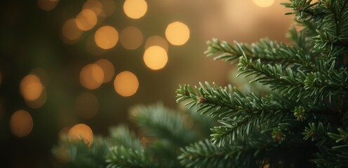 a close up of a christmas tree with lights in the background