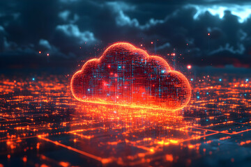 3D Cloud Computing Illustration - Data, Network, Technology