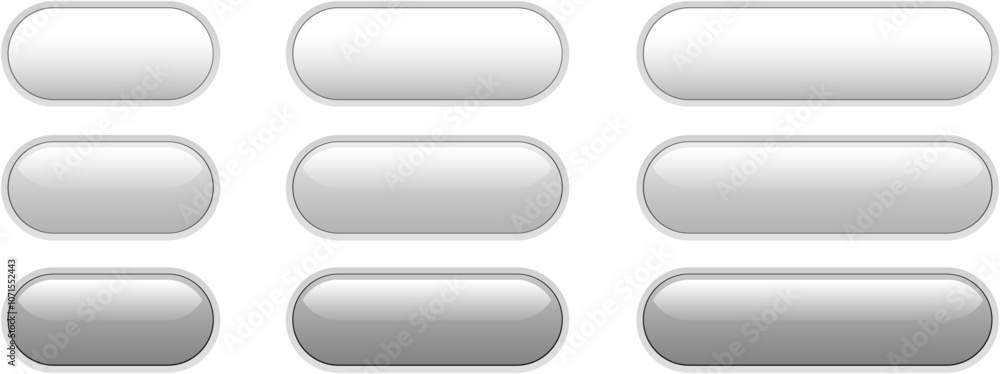 Aufkleber buttons white and grey isolated, interesting navigation panel for website.