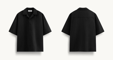 black linen shirt with front and back view, black shirt for mockup, black shirt photo