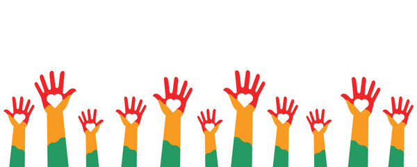 Illustration of hands raised in Black History Month campaign colors. illustration with transparent background for Black History Month and Black Lives Matter campaign.