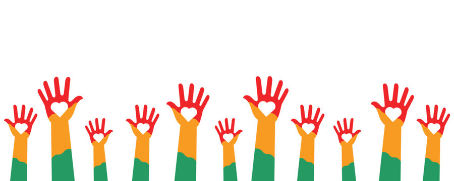 Illustration of hands raised in Black History Month campaign colors. illustration with transparent background for Black History Month and Black Lives Matter campaign.