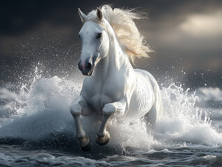 white horse running