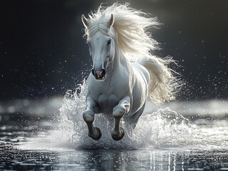 white horse running