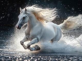 white horse running