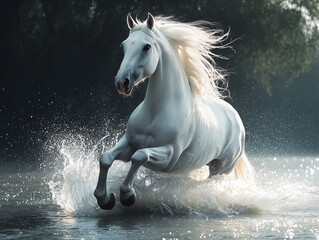 white horse running