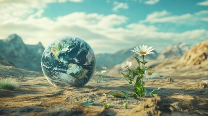 Earth Day 2025 3D concept featuring the planet and environmental themes in a futuristic design.