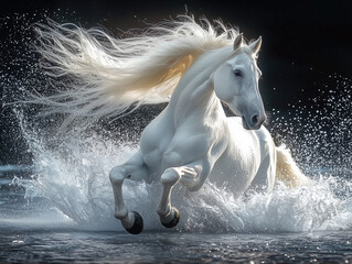 white horse running