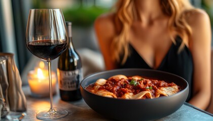 Delicious Enchiladas with Spicy Sauce A Comforting Dinner Setting with a Glass of Red Wine, Enjoy a Traditional Mexican Feast